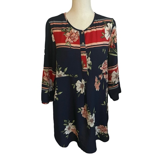 Anthropologie Fig and Flower long Tunic blouse floral size medium front pockets - Picture 13 of 16